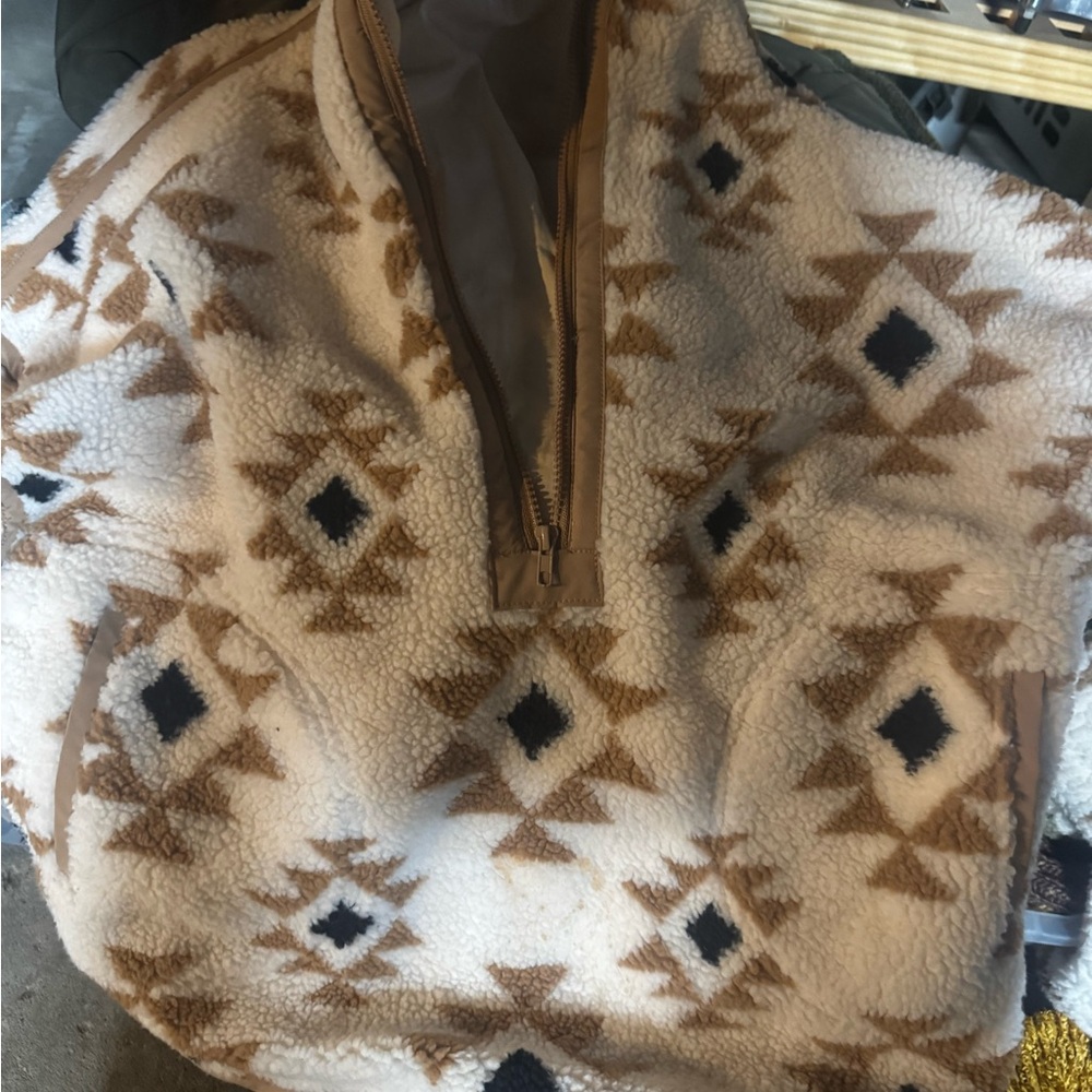Promesa Cream and Brown Aztec Fleece Hoodie